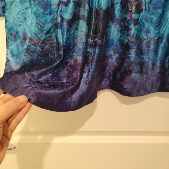 One World Velvet Tunic Top Blouse 3/4 Sleeve Blue Turquoise Medium M Boho Sequin - Picture 4 of 13